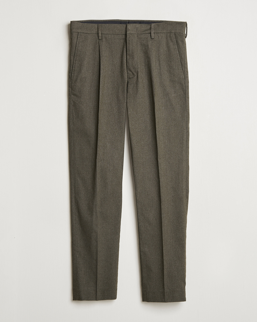 Men | Trousers | NN07 | Bill Pleated Brushed Cotton Trousers Dark Army