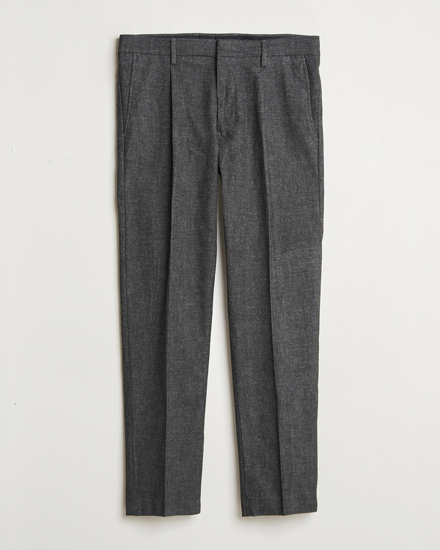 Men | Trousers | NN07 | Bill Pleated Brushed Cotton Trousers Black Melange