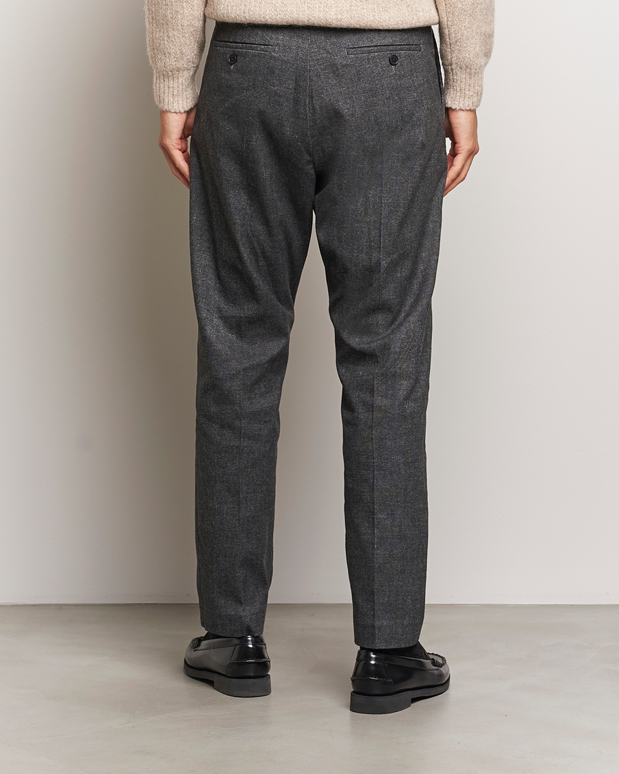 Men | Trousers | NN07 | Bill Pleated Brushed Cotton Trousers Black Melange
