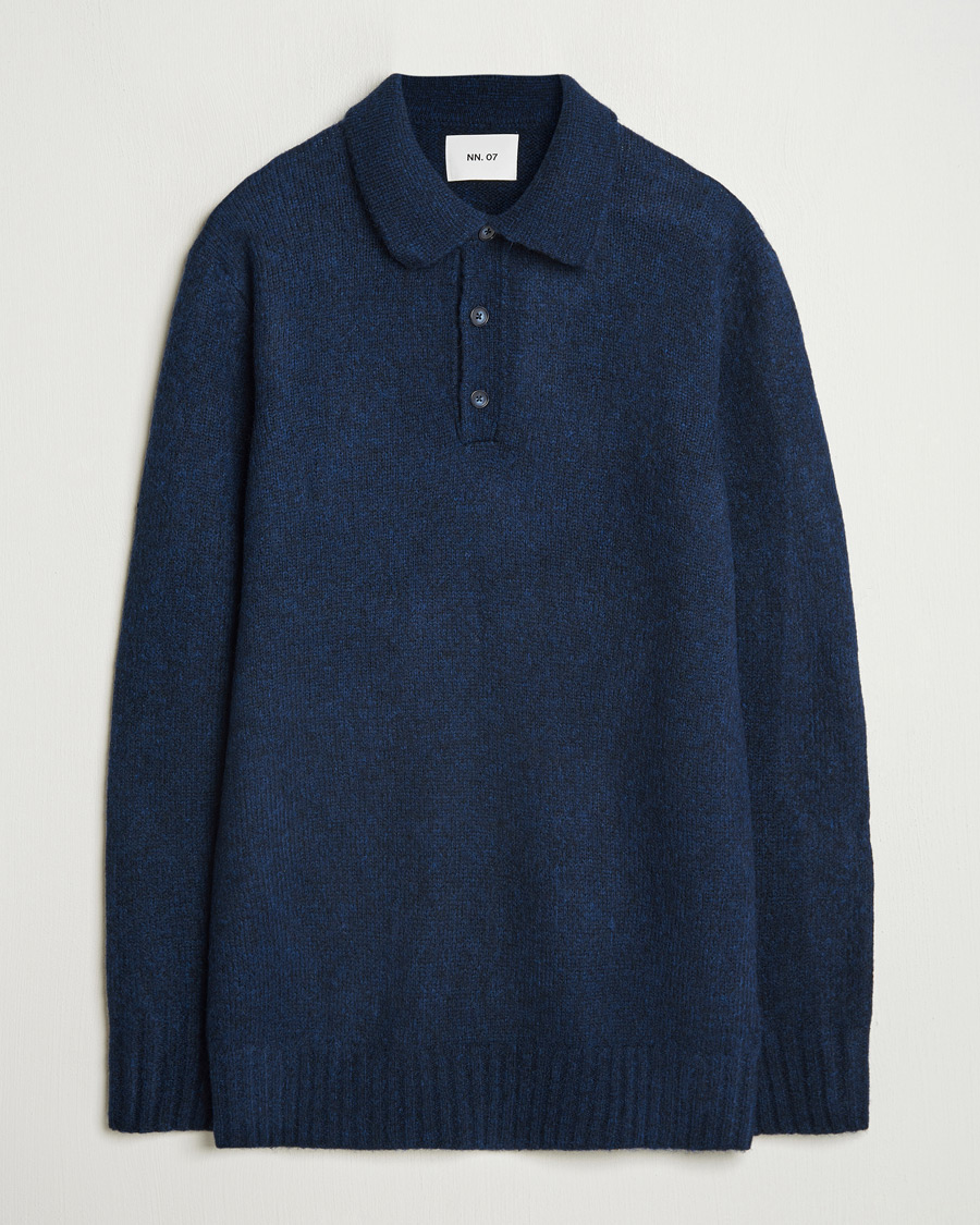 Men | Sweaters & Knitwear | NN07 | Lee Brushed Wool Polo Navy Blue