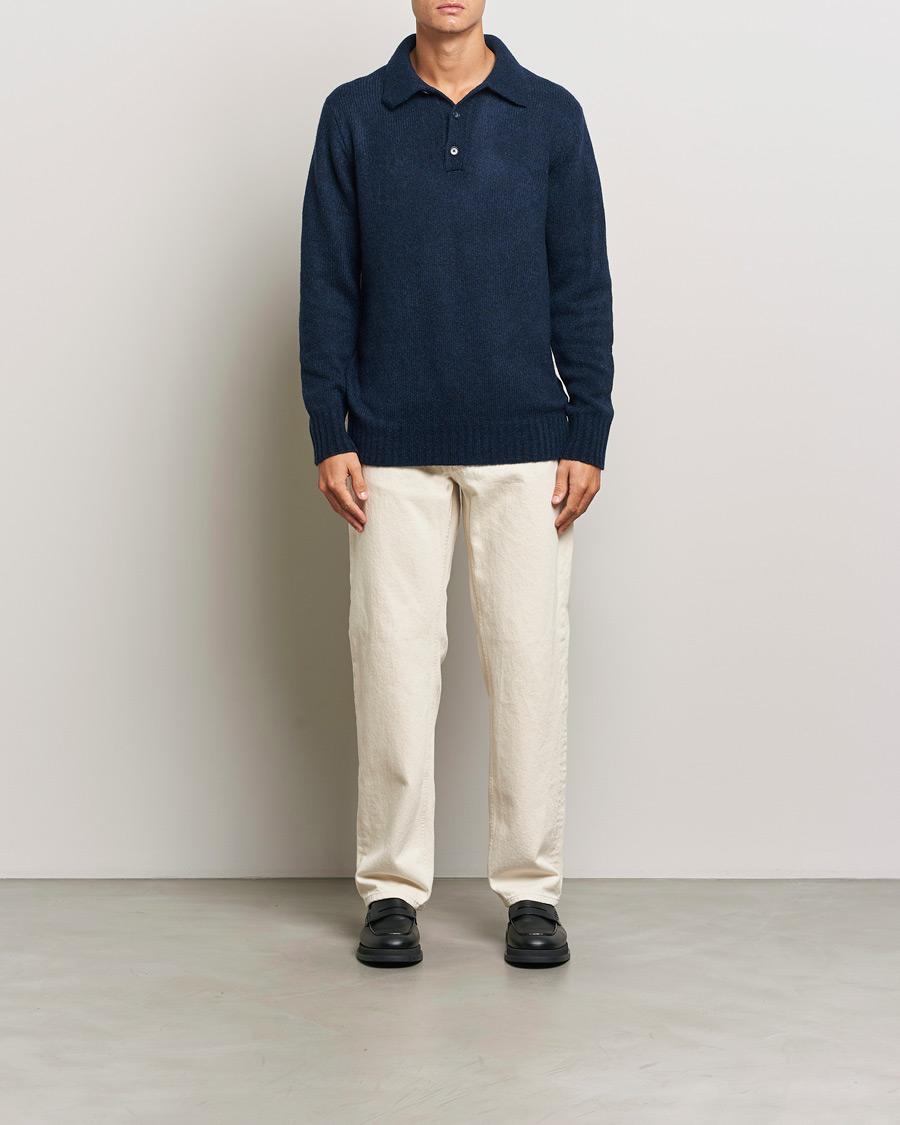 Men | Sweaters & Knitwear | NN07 | Lee Brushed Wool Polo Navy Blue