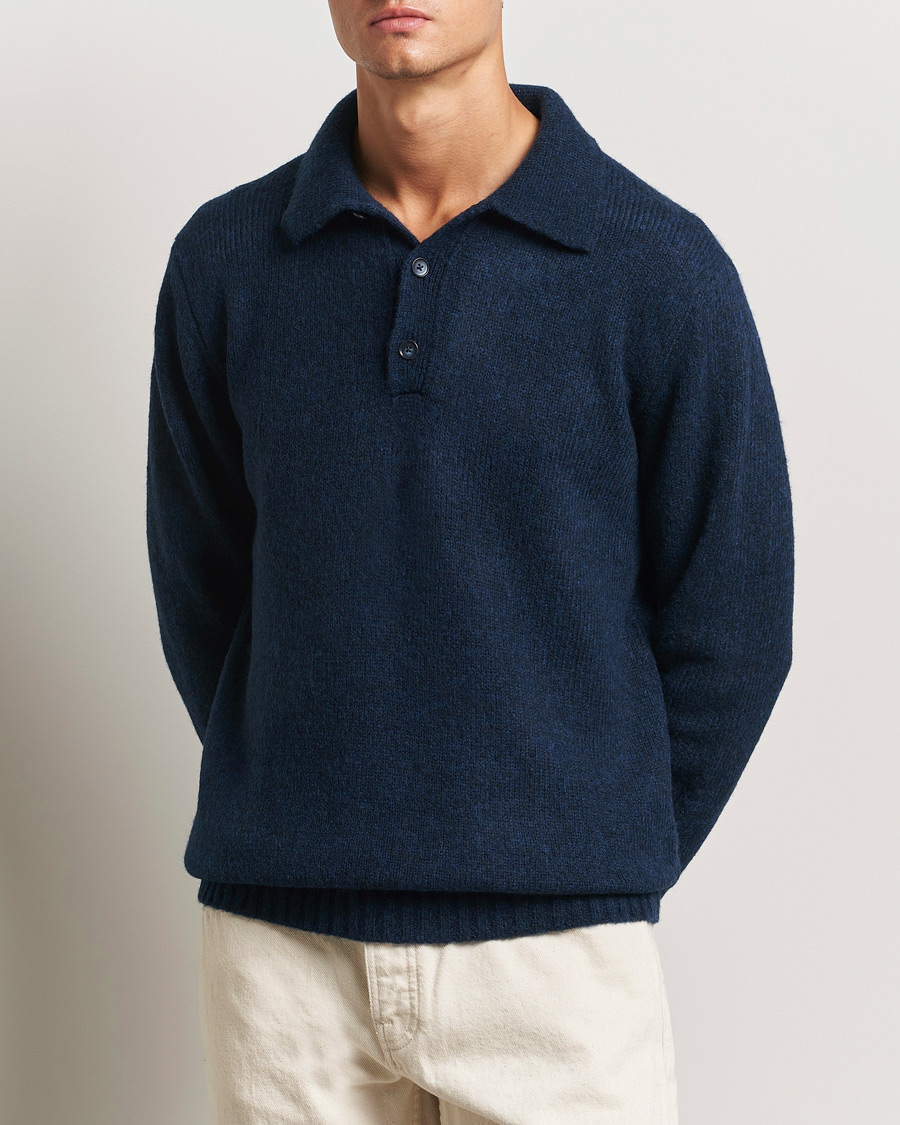 Men | Sweaters & Knitwear | NN07 | Lee Brushed Wool Polo Navy Blue