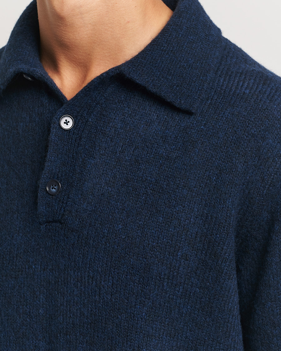 Men | Sweaters & Knitwear | NN07 | Lee Brushed Wool Polo Navy Blue
