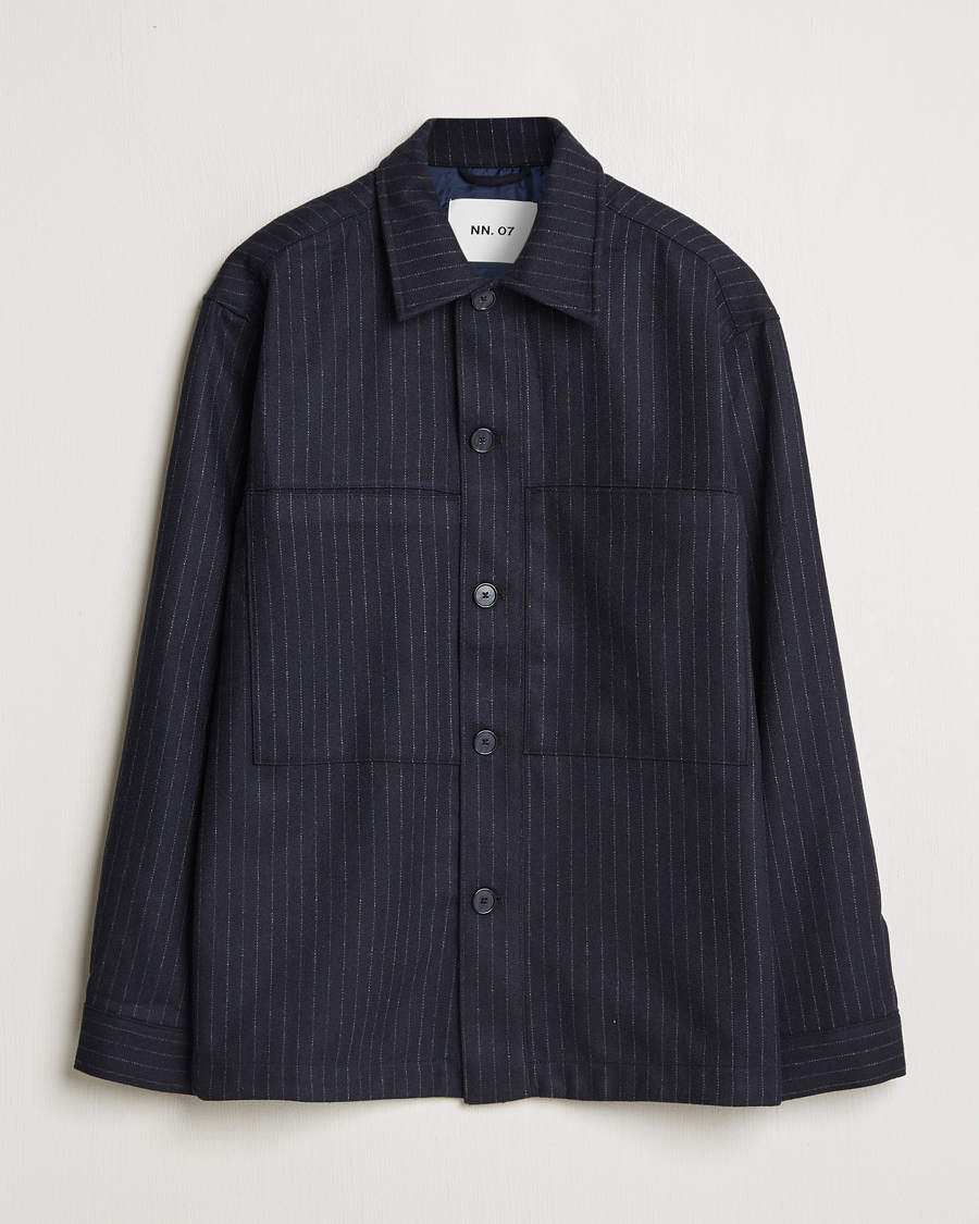 Men | Shirts | NN07 | Isak Wool Overshirt Navy Blue Pinstripe