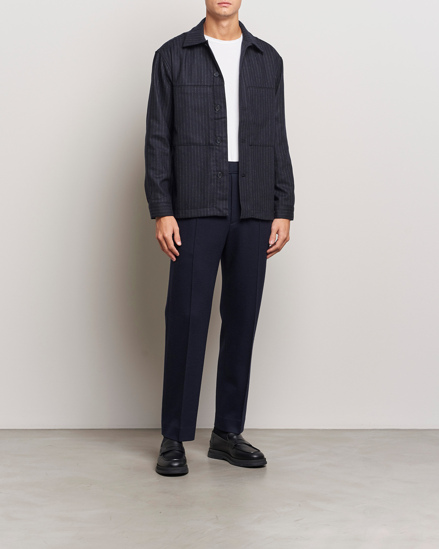 Men | Shirts | NN07 | Isak Wool Overshirt Navy Blue Pinstripe