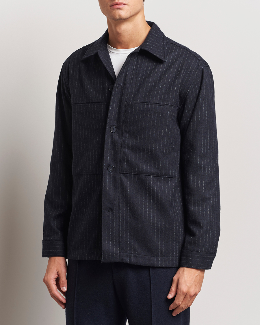 Men | Shirts | NN07 | Isak Wool Overshirt Navy Blue Pinstripe