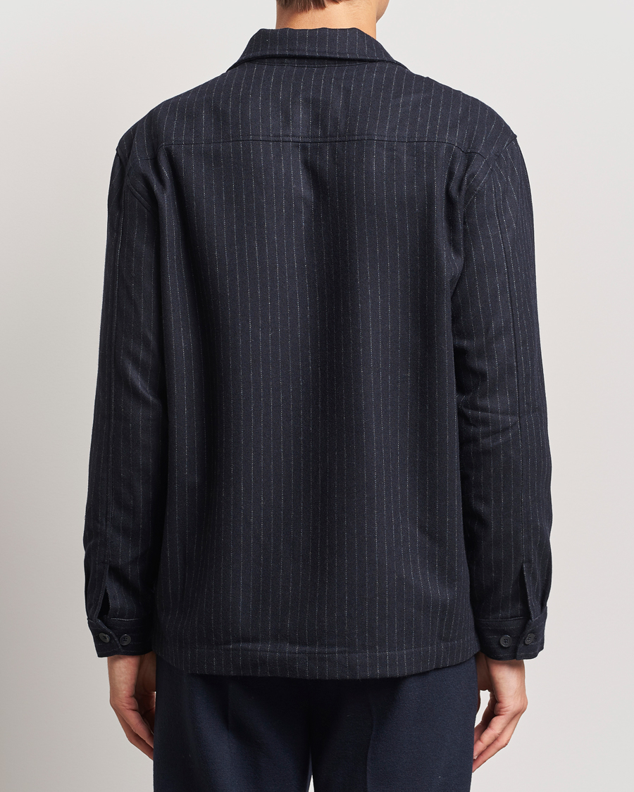 Men | Shirts | NN07 | Isak Wool Overshirt Navy Blue Pinstripe