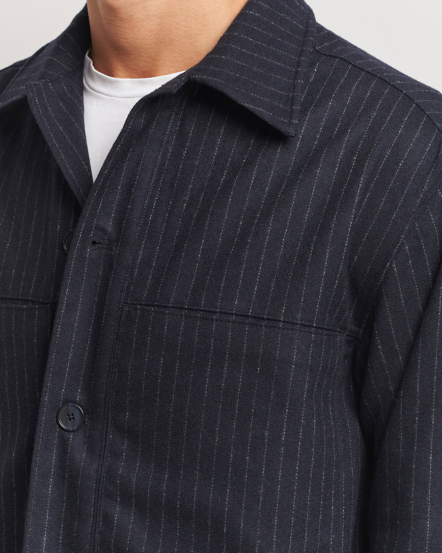 Men | Shirts | NN07 | Isak Wool Overshirt Navy Blue Pinstripe