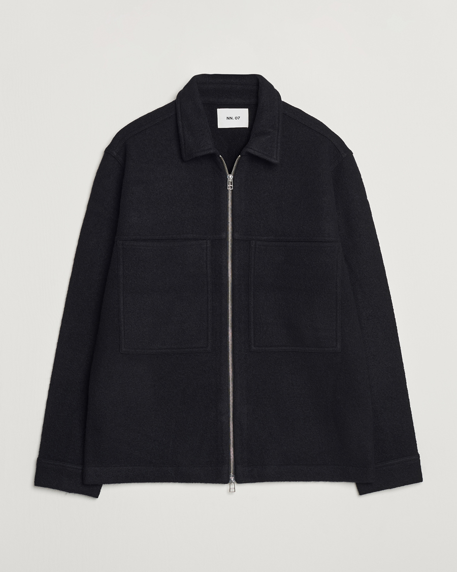 Men | Sweaters & Knitwear | NN07 | Isak Boiled Wool Full Zip Black