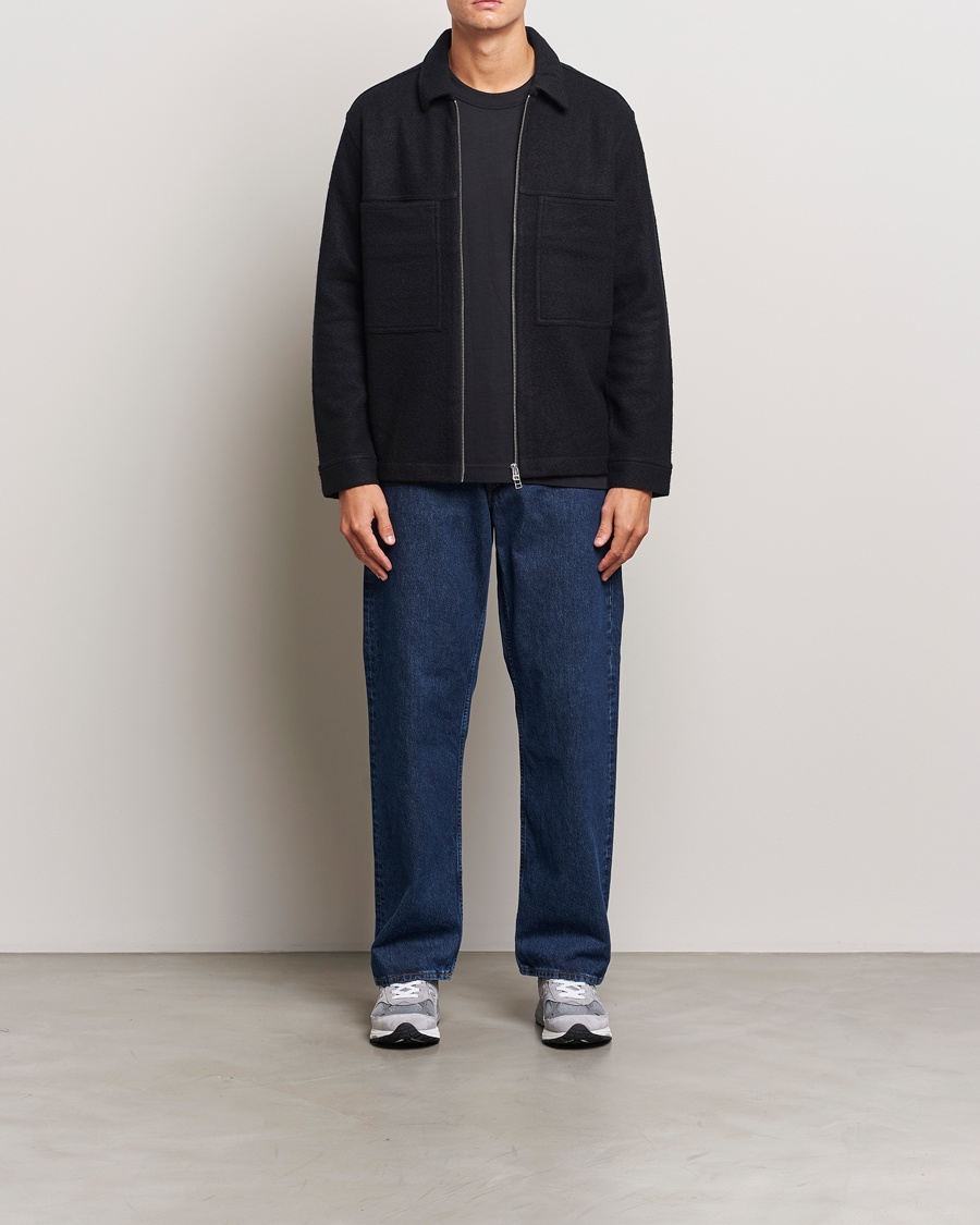 Men | Sweaters & Knitwear | NN07 | Isak Boiled Wool Full Zip Black