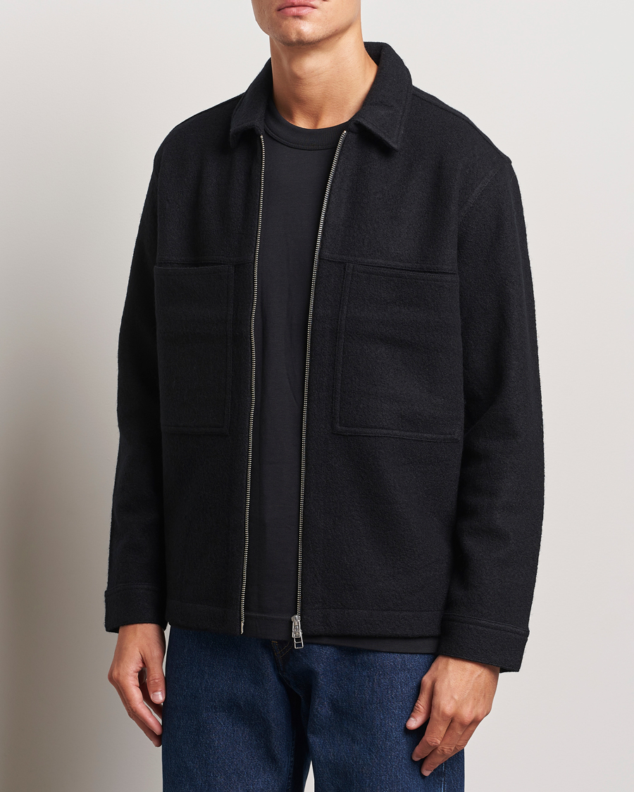 Men | Sweaters & Knitwear | NN07 | Isak Boiled Wool Full Zip Black