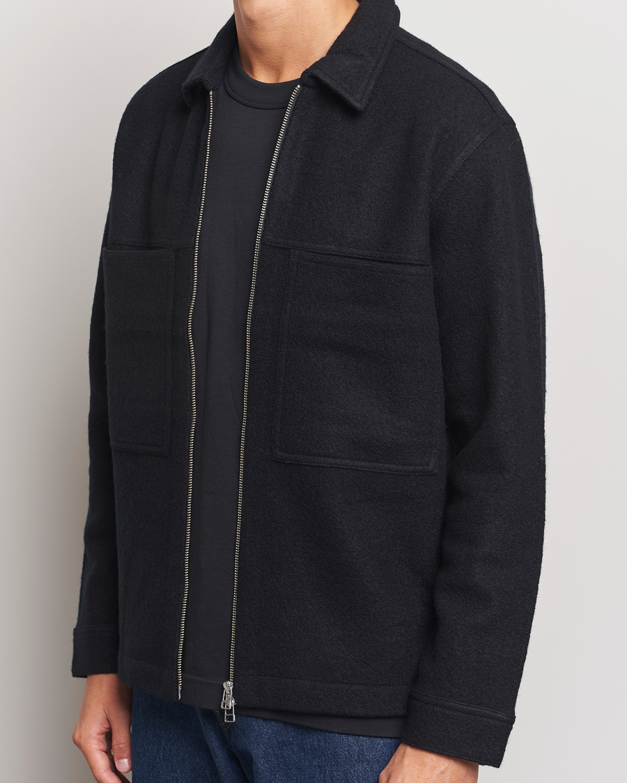 Men | Sweaters & Knitwear | NN07 | Isak Boiled Wool Full Zip Black