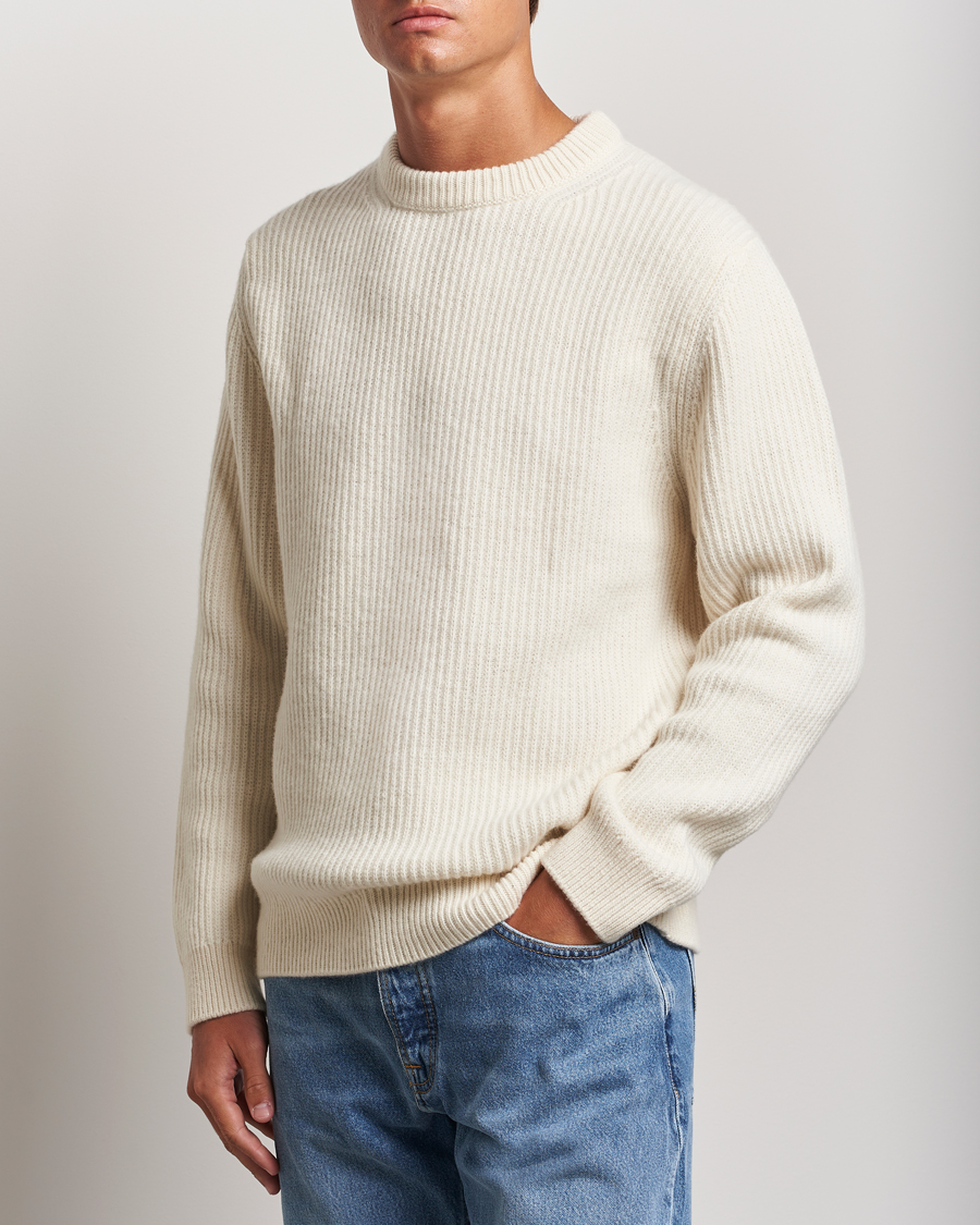 Men | Sweaters & Knitwear | Nudie Jeans | August Wool Rib Knitted Sweater Off White