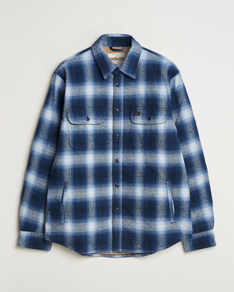 Men | Coats & Jackets | Nudie Jeans | Glenn Padded Checked Shirt Jacket Blue
