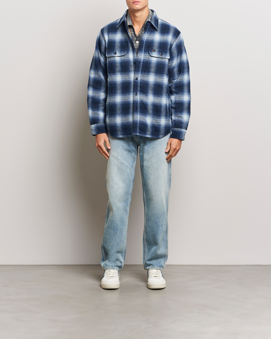 Men | Coats & Jackets | Nudie Jeans | Glenn Padded Checked Shirt Jacket Blue