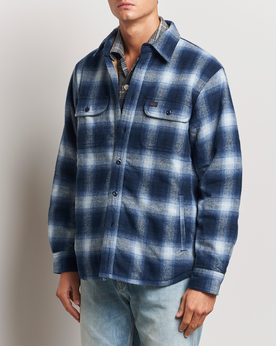 Men | Coats & Jackets | Nudie Jeans | Glenn Padded Checked Shirt Jacket Blue