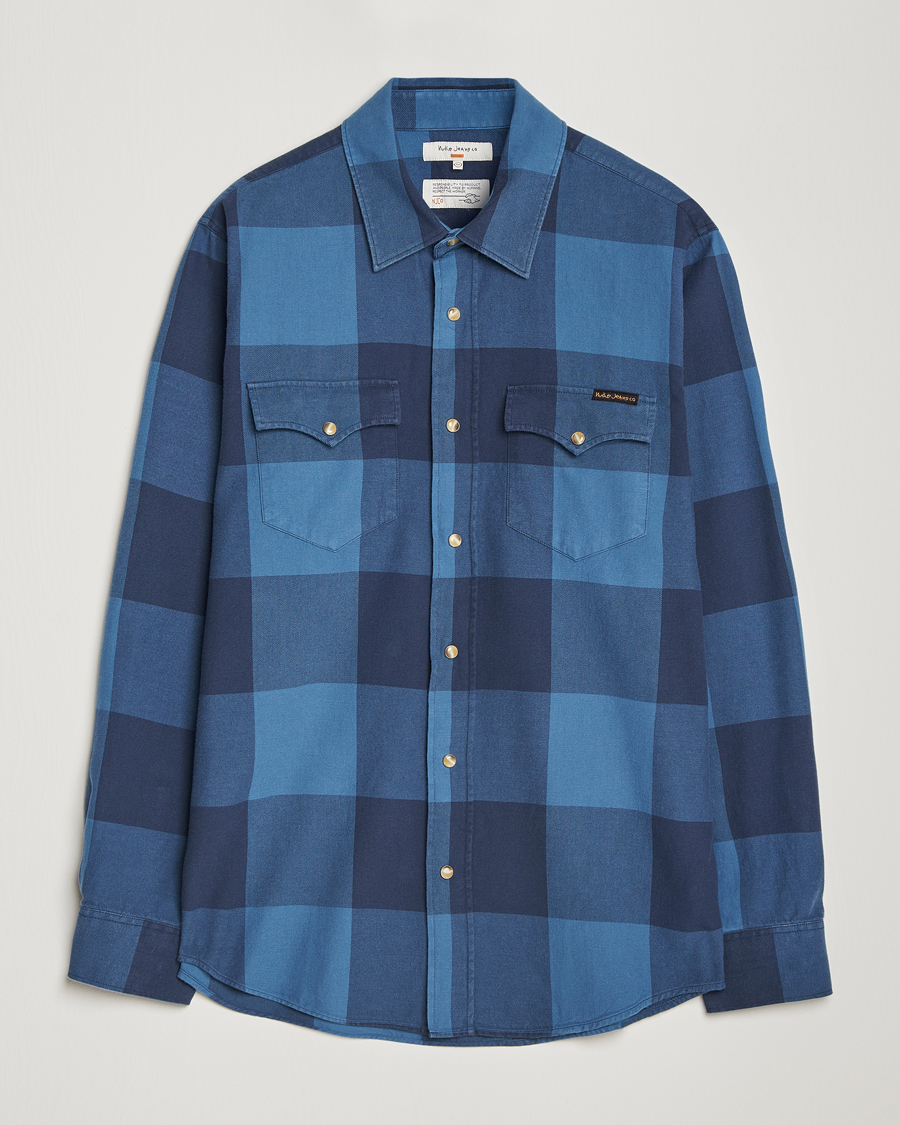 Men | Shirts | Nudie Jeans | George Checked Flannel Shirt Blue