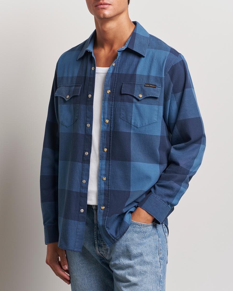 Men | Shirts | Nudie Jeans | George Checked Flannel Shirt Blue