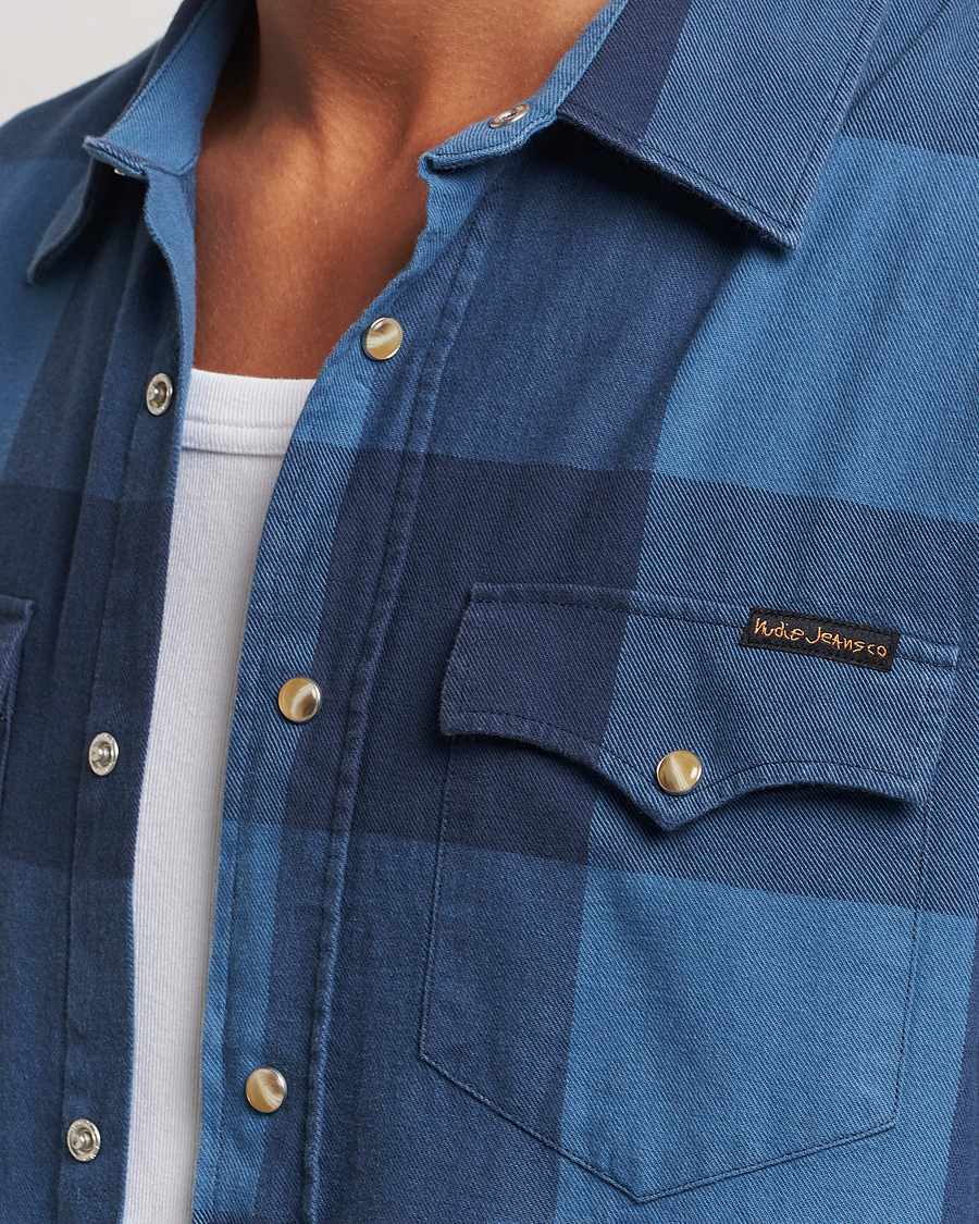 Men | Shirts | Nudie Jeans | George Checked Flannel Shirt Blue