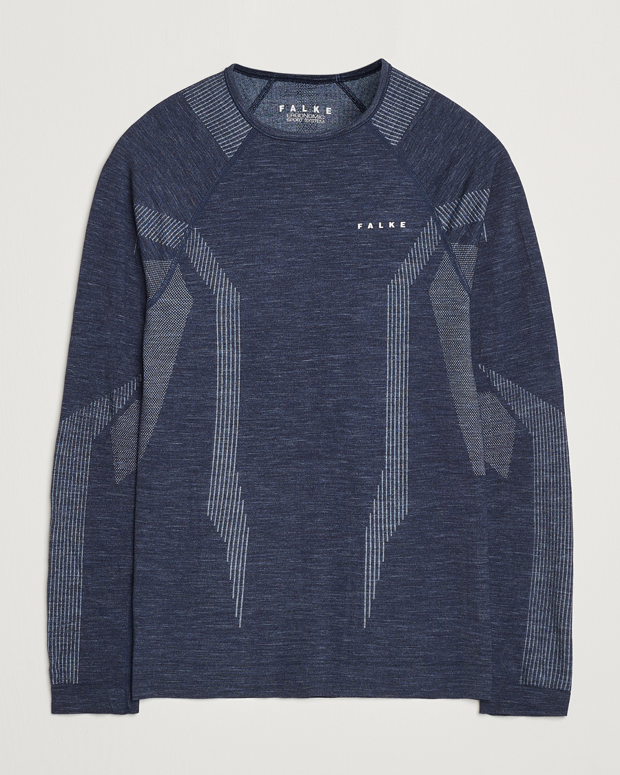 Men | T-Shirts | Falke Sport | Long Sleeve Wool Tech Shirt Space Blue
