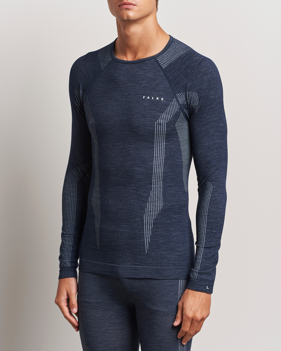 Men | T-Shirts | Falke Sport | Long Sleeve Wool Tech Shirt Space Blue