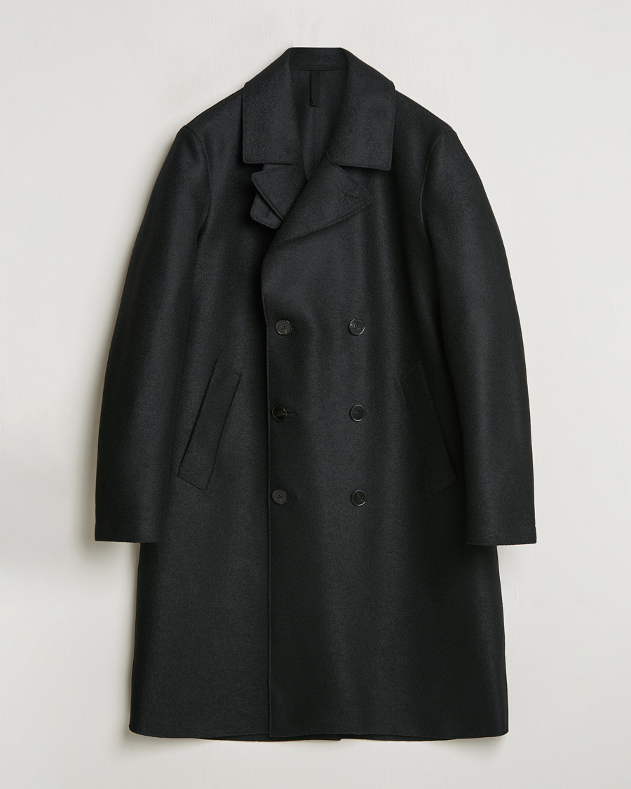 Men | Coats & Jackets | Harris Wharf London | Pressed Wool Long Peacoat Black