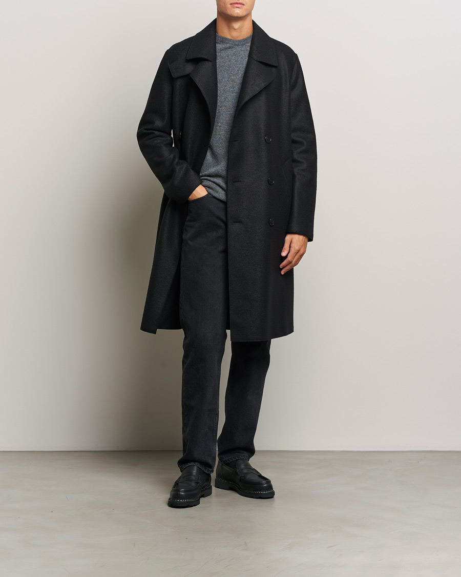 Men | Coats & Jackets | Harris Wharf London | Pressed Wool Long Peacoat Black