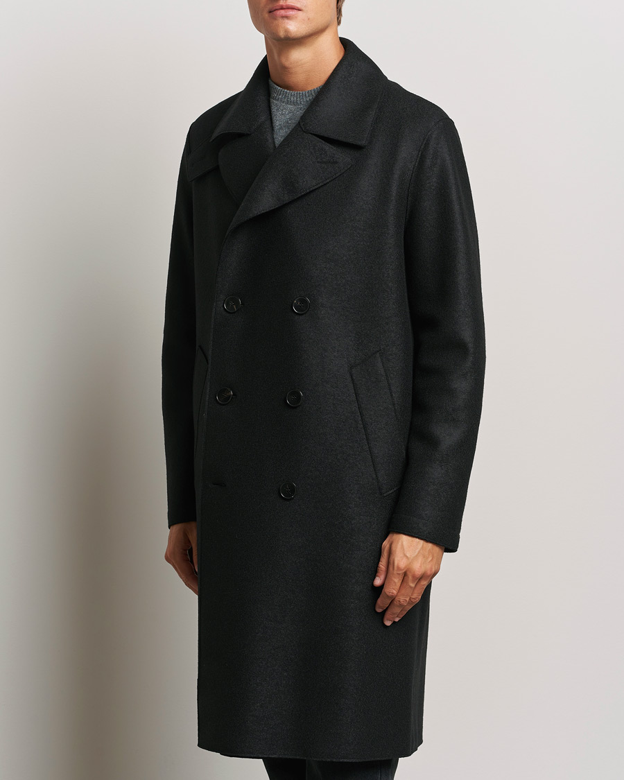 Men | Coats & Jackets | Harris Wharf London | Pressed Wool Long Peacoat Black