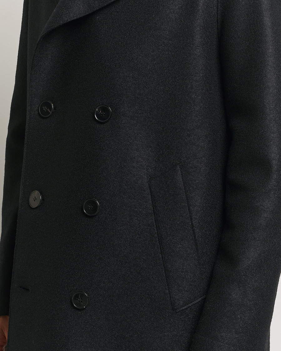 Men | Coats & Jackets | Harris Wharf London | Pressed Wool Long Peacoat Black