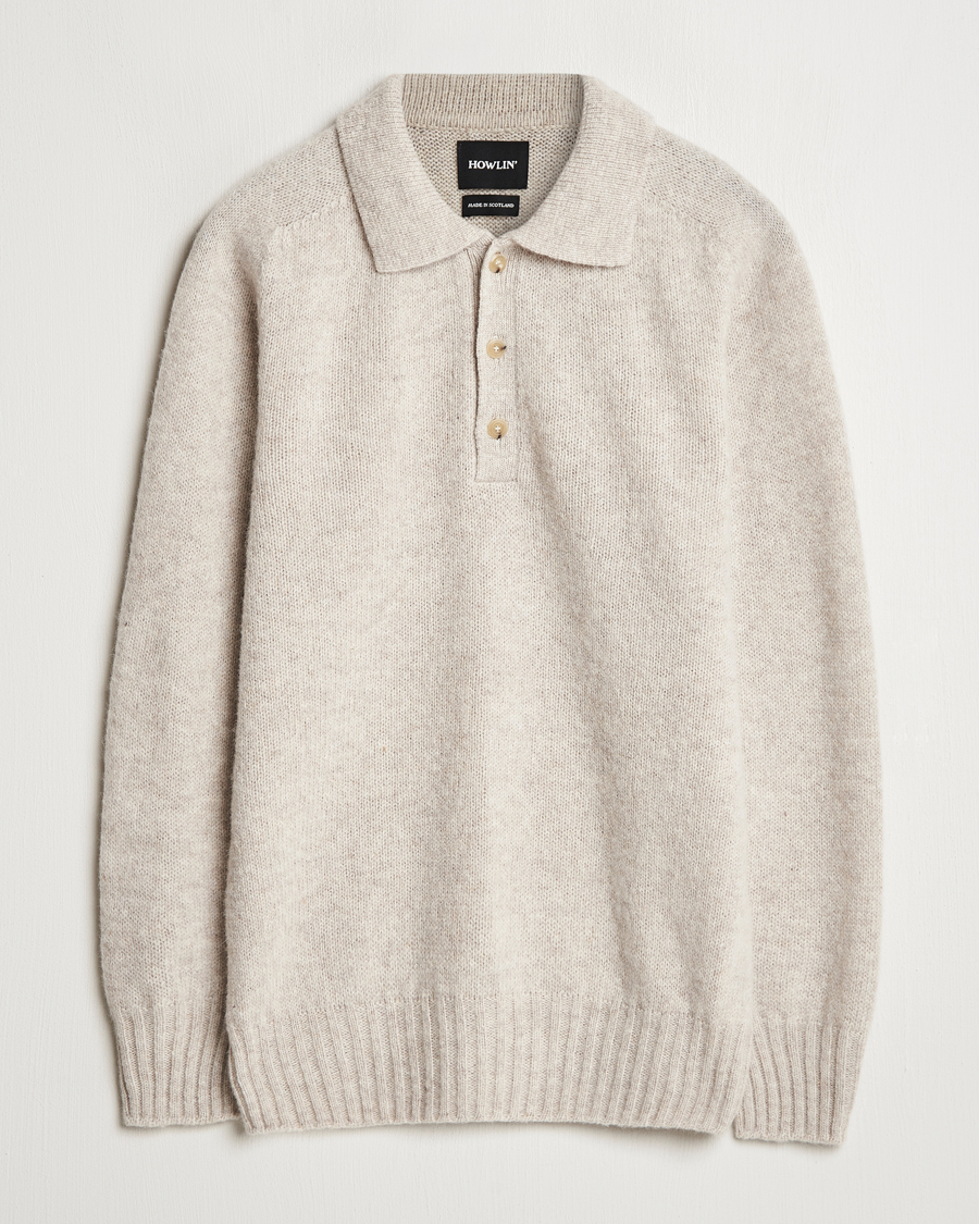 Men | Sweaters & Knitwear | Howlin' | Brushed Wool Polo Cosmic Latte
