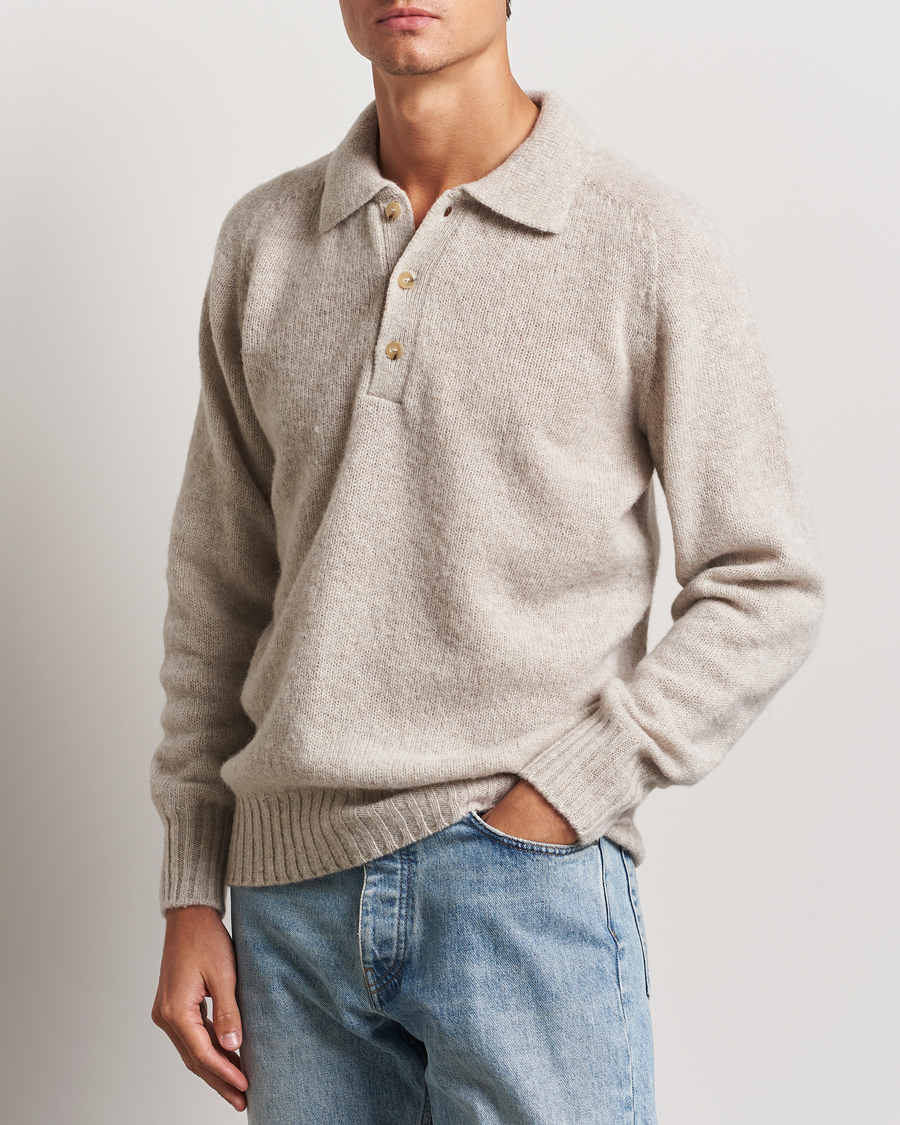 Men | Sweaters & Knitwear | Howlin' | Brushed Wool Polo Cosmic Latte
