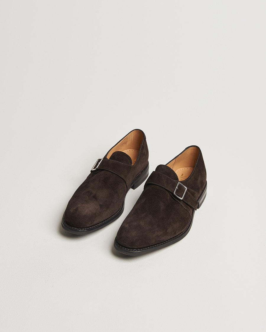 Men | Monk Strap Shoes | Loake 1880 | 357 Suede Single Monk Dark Brown