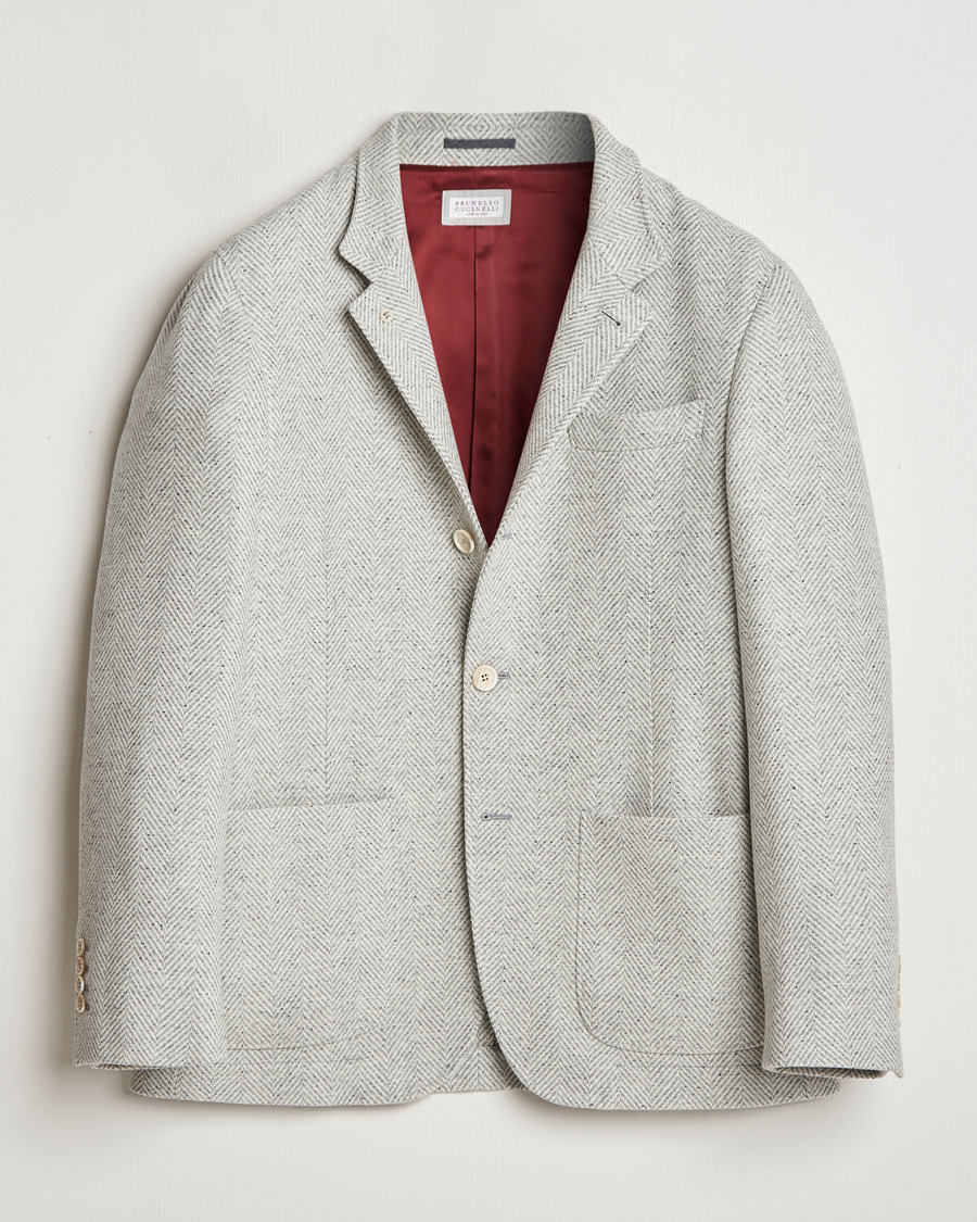 Men | Coats & Jackets | Brunello Cucinelli | Cashmere Herringbone City Jacket Pearl Grey