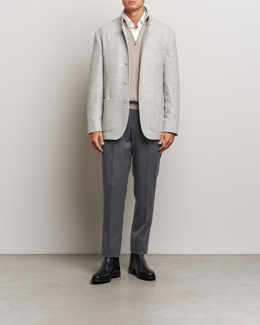 Men | Coats & Jackets | Brunello Cucinelli | Cashmere Herringbone City Jacket Pearl Grey