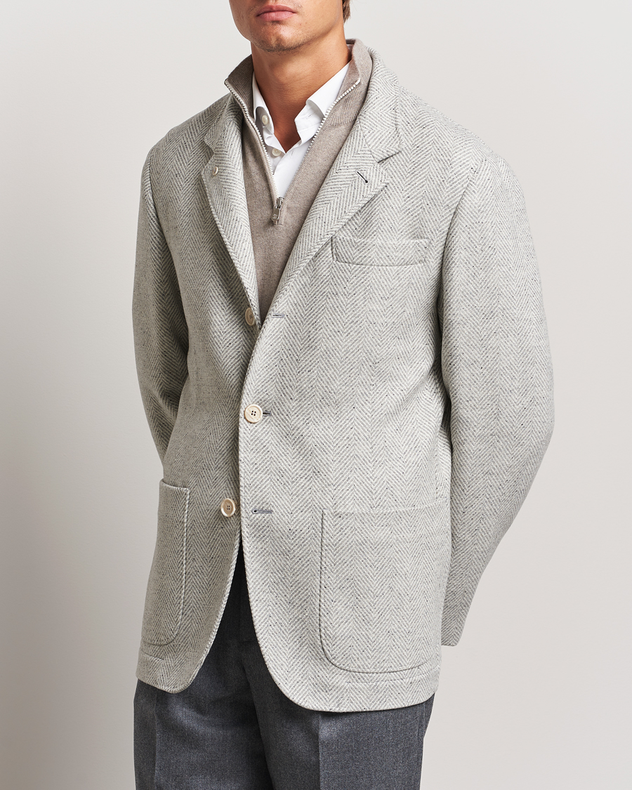 Men | Coats & Jackets | Brunello Cucinelli | Cashmere Herringbone City Jacket Pearl Grey