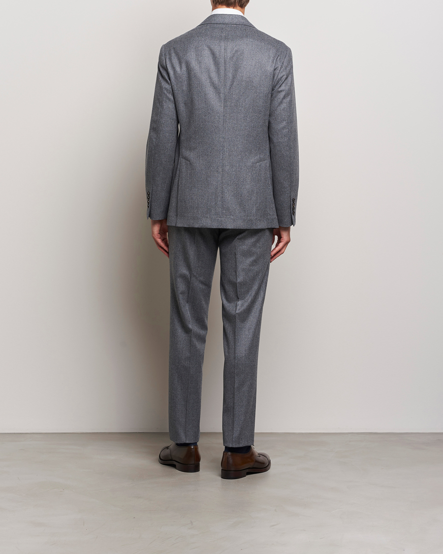 Men | Suits | Brunello Cucinelli | Single Breasted Flannel Suit Grey Melange