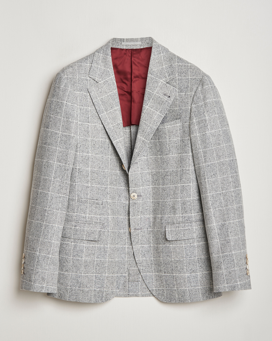 Men | Blazers | Brunello Cucinelli | Single Breasted Check Blazer Pearl Grey