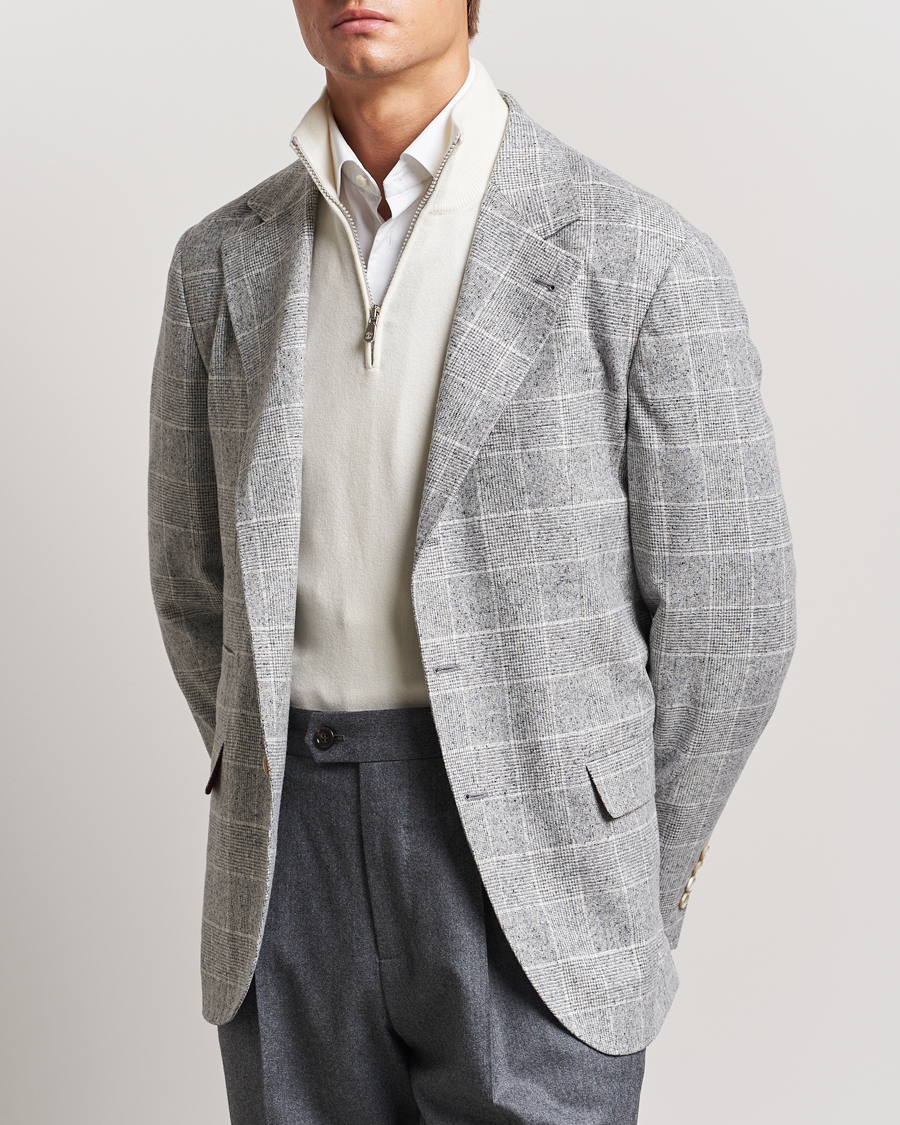 Men | Blazers | Brunello Cucinelli | Single Breasted Check Blazer Pearl Grey