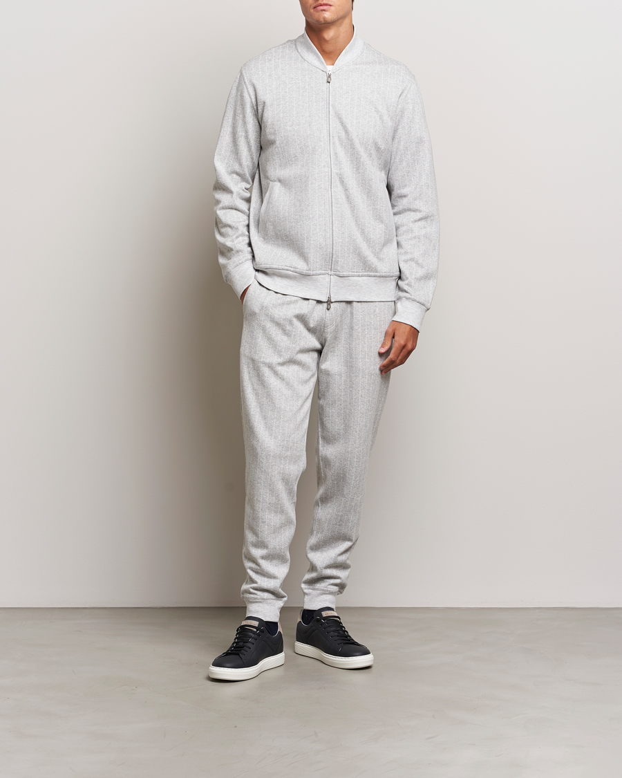 Men | Sweaters & Knitwear | Brunello Cucinelli | Soft Pinstripe Full Zip Sweater Pearl Grey