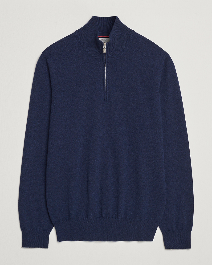 Men | Sweaters & Knitwear | Brunello Cucinelli | 2 Ply Cashmere Half Zip Navy
