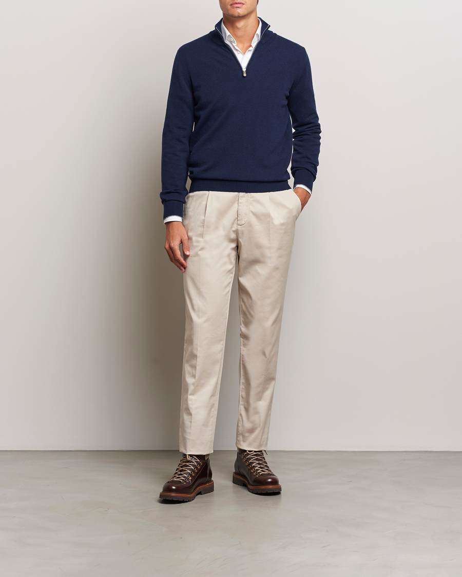 Men | Sweaters & Knitwear | Brunello Cucinelli | 2 Ply Cashmere Half Zip Navy