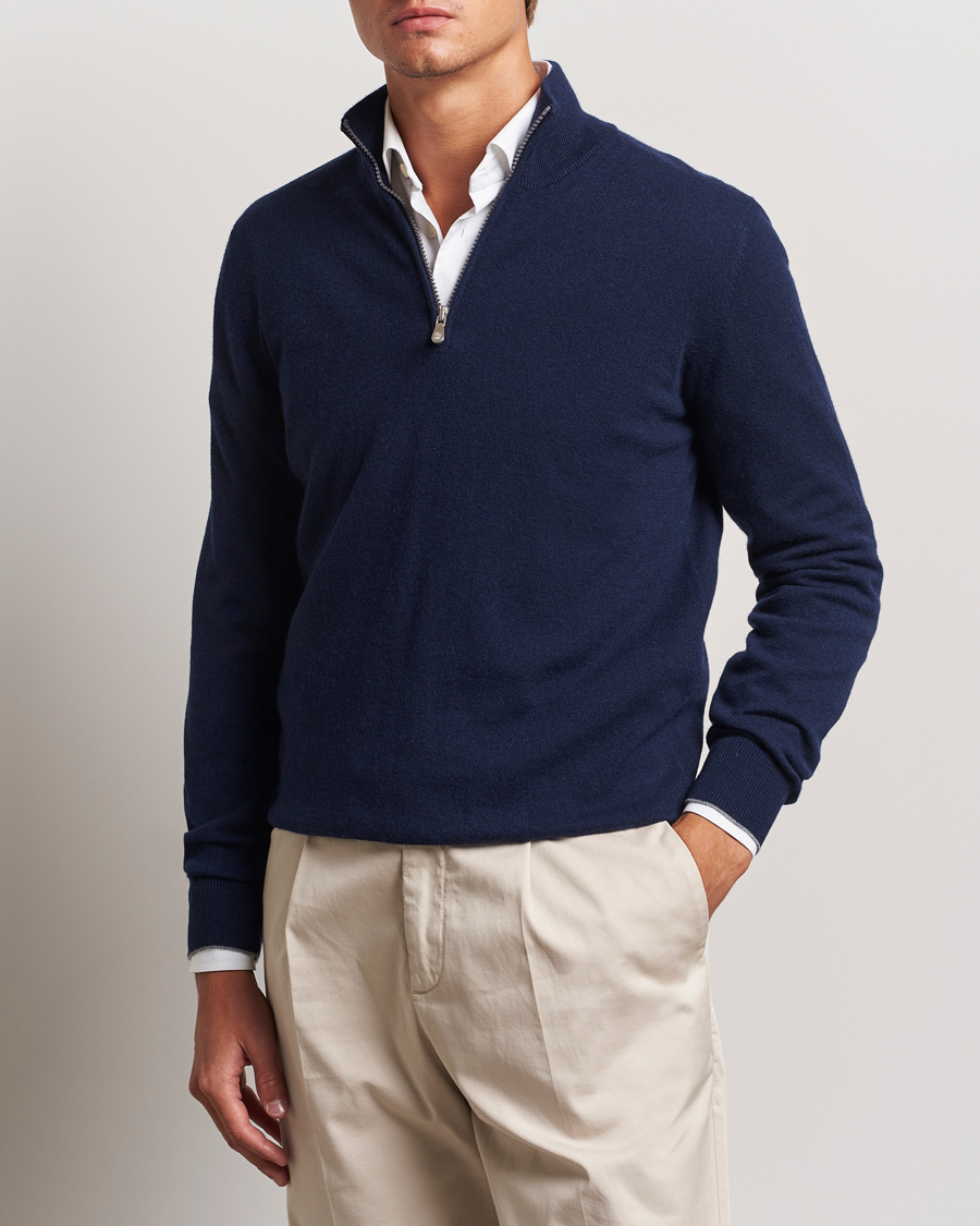 Men | Sweaters & Knitwear | Brunello Cucinelli | 2 Ply Cashmere Half Zip Navy