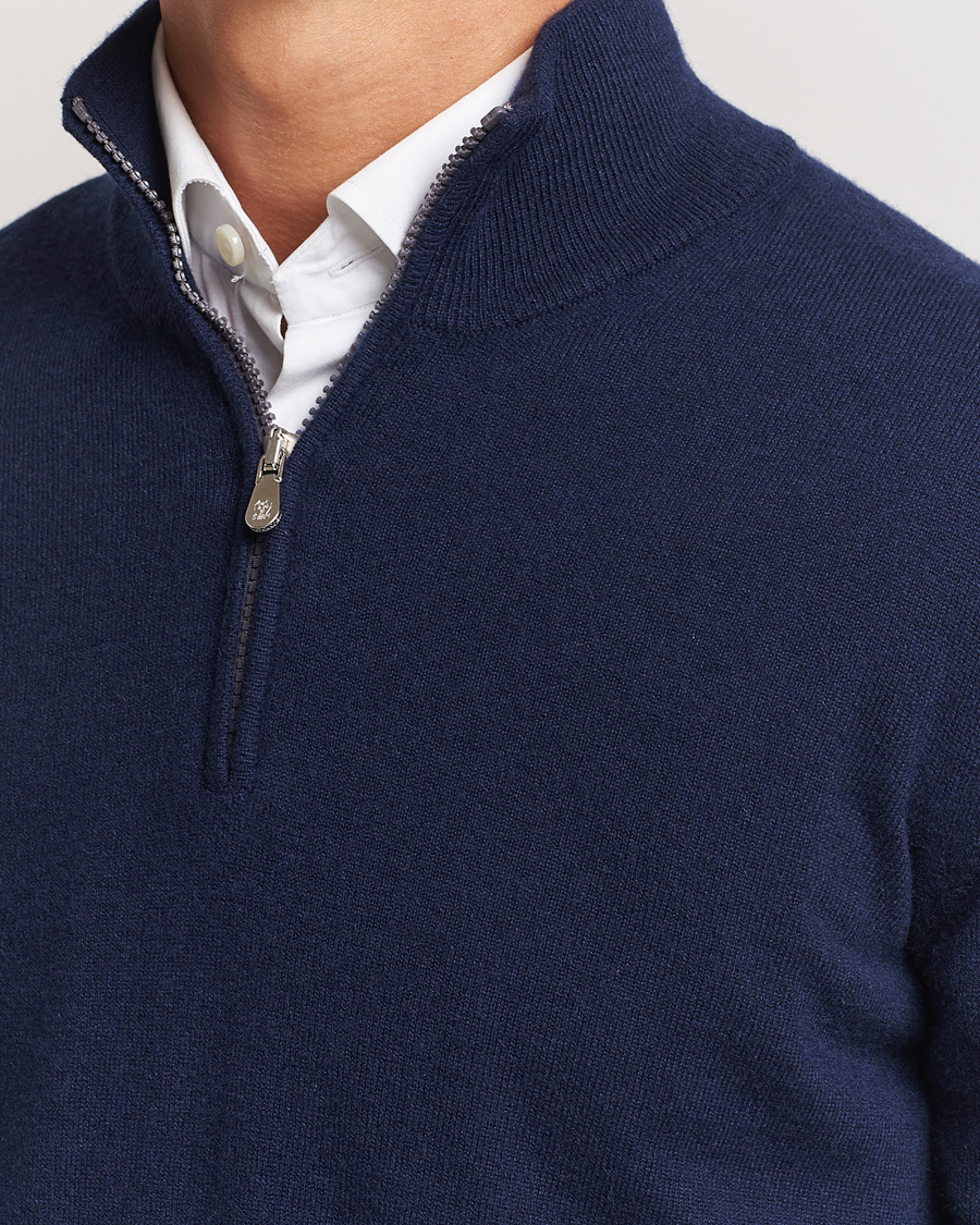 Men | Sweaters & Knitwear | Brunello Cucinelli | 2 Ply Cashmere Half Zip Navy