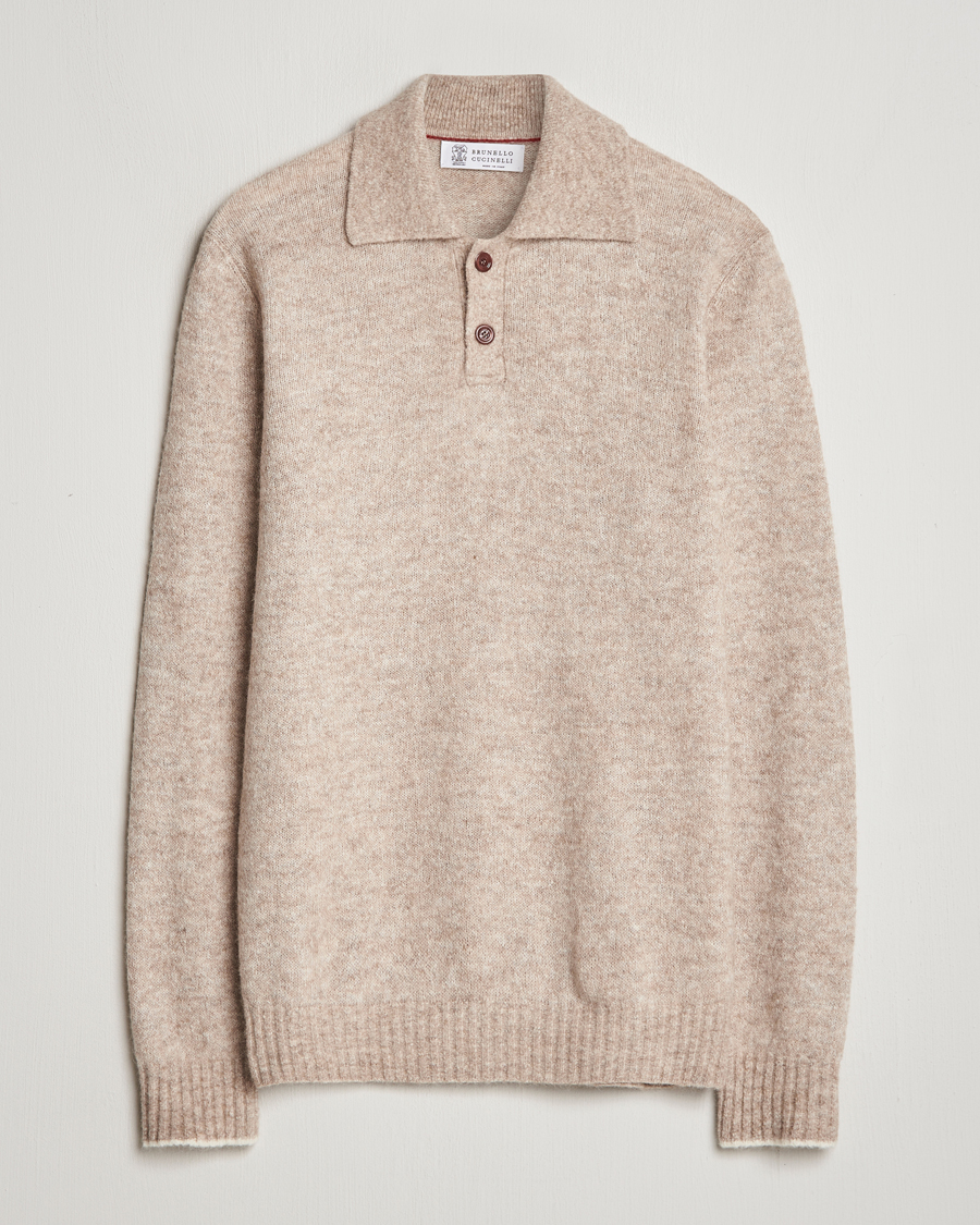 Men | Sweaters & Knitwear | Brunello Cucinelli | Alpaca Wool Long Sleeve Polo Light Beige