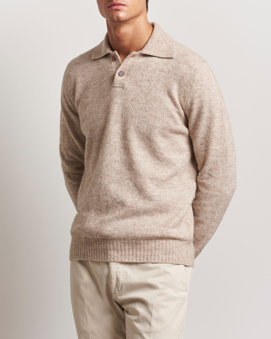 Men | Sweaters & Knitwear | Brunello Cucinelli | Alpaca Wool Long Sleeve Polo Light Beige