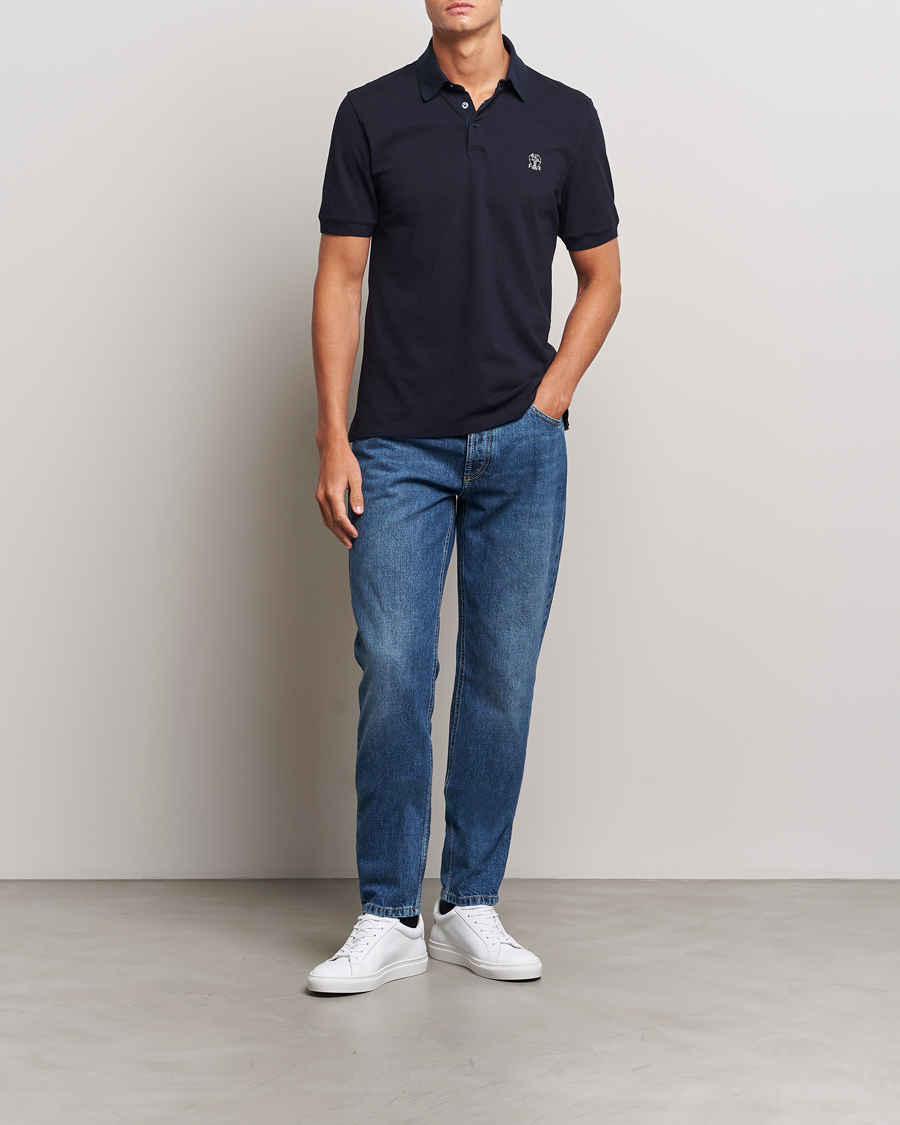 Men | Polo Shirts | Brunello Cucinelli | Short Sleeve Logo Polo Navy