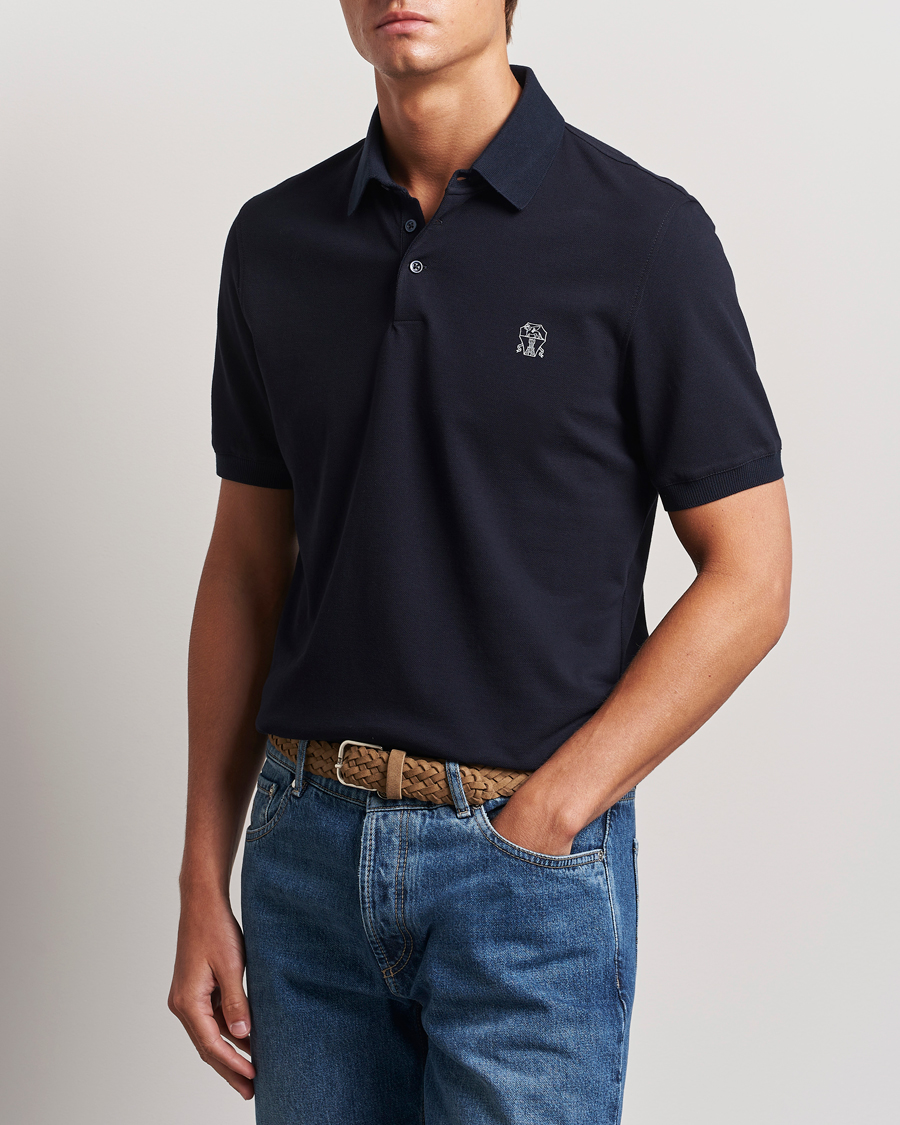 Men | Polo Shirts | Brunello Cucinelli | Short Sleeve Logo Polo Navy