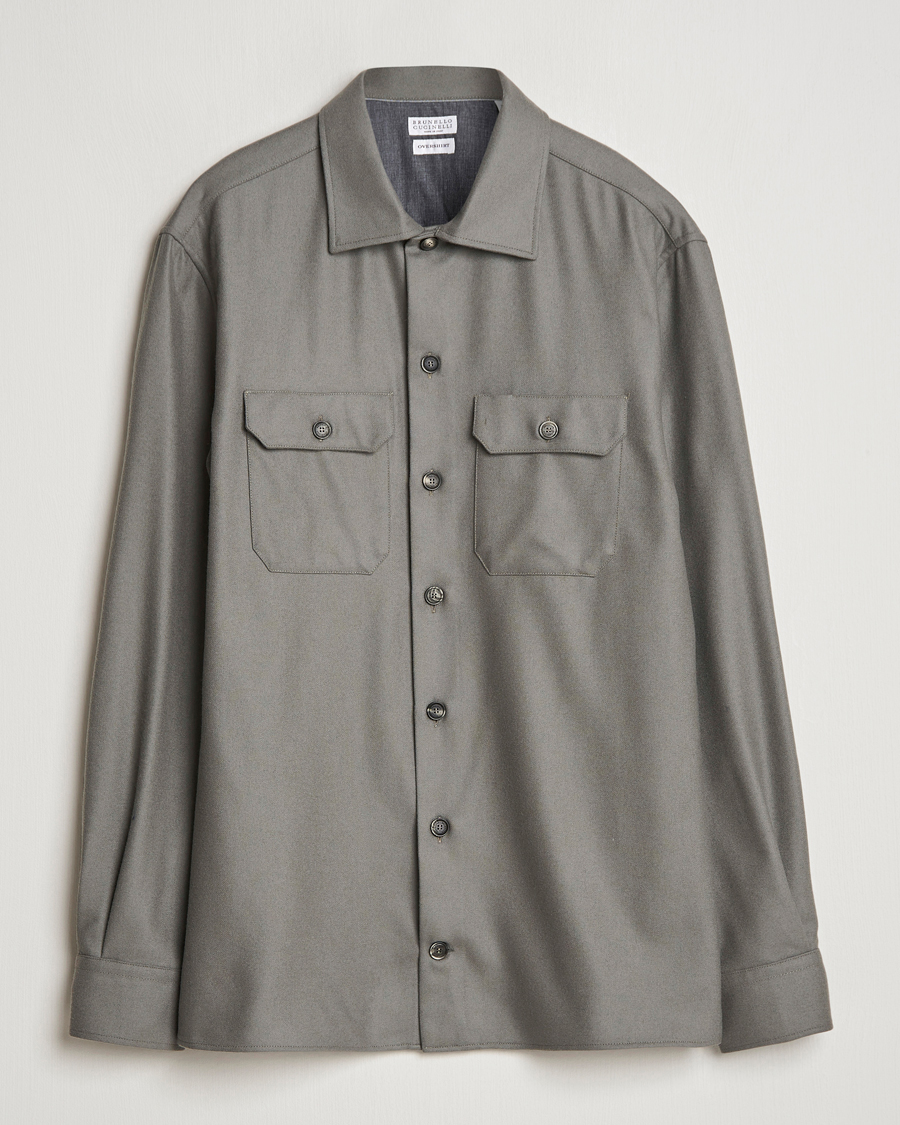 Men | Shirts | Brunello Cucinelli | Double Pocket Overshirt Olive