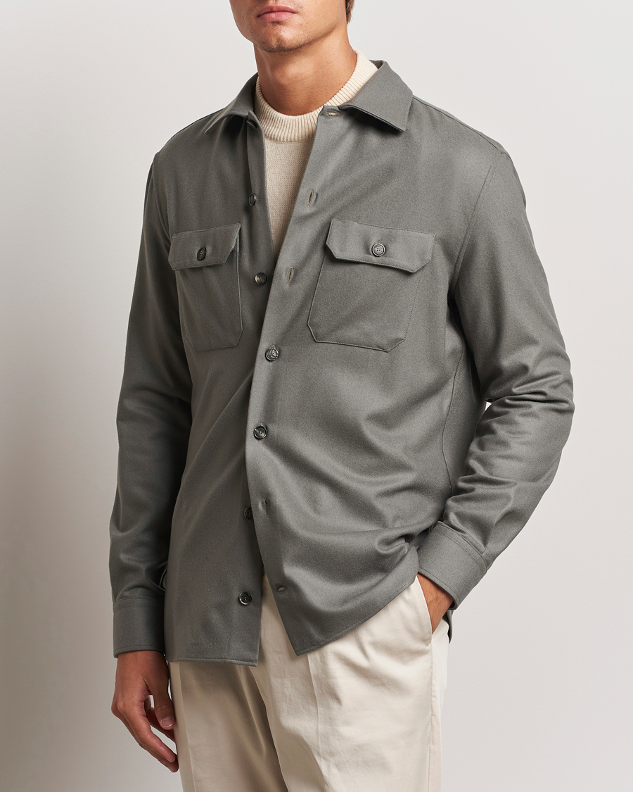 Men | Shirts | Brunello Cucinelli | Double Pocket Overshirt Olive