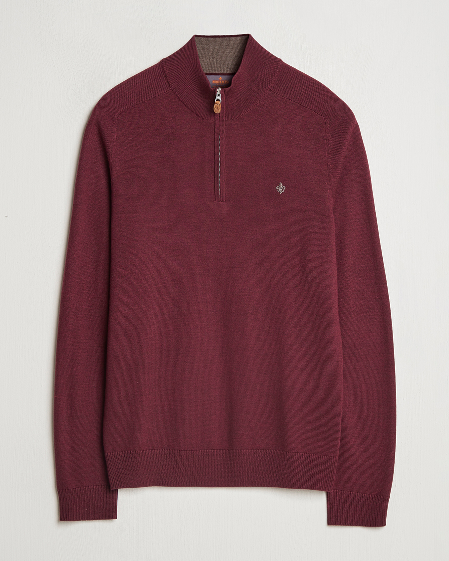 Men | Sweaters & Knitwear | Morris | John Merino Half Zip Wine Red